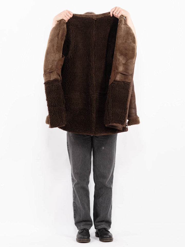 Vintage 90's Women Faux Sheepskin Coat in BrownA0676
