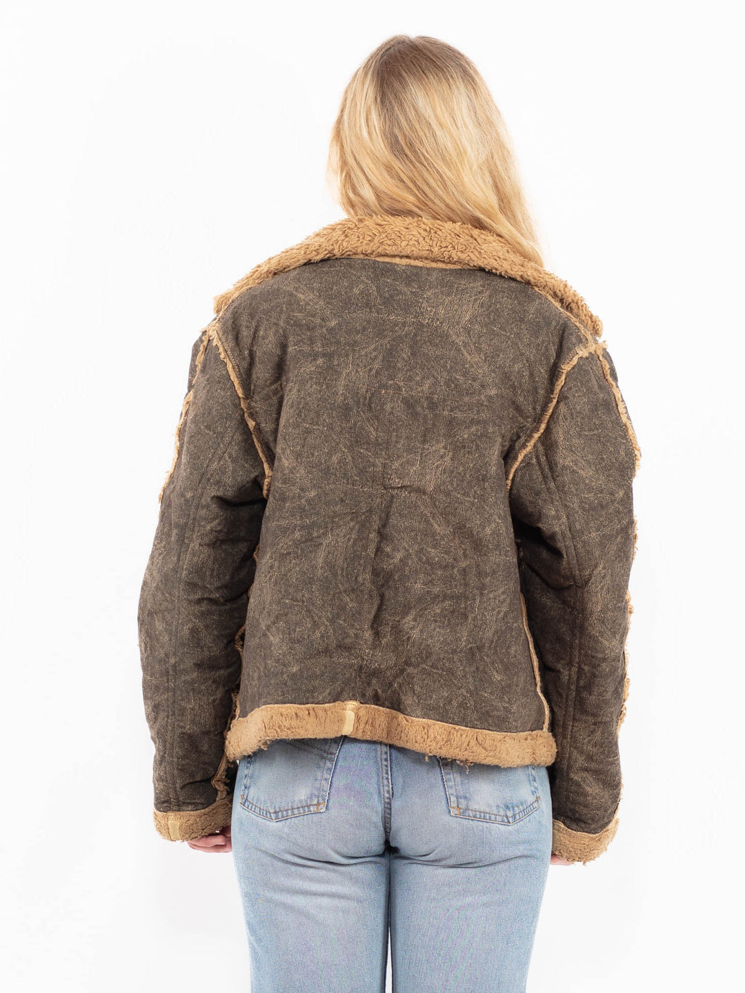 Vintage 90's Women Faux Sheepskin Jacket in BrownA0584