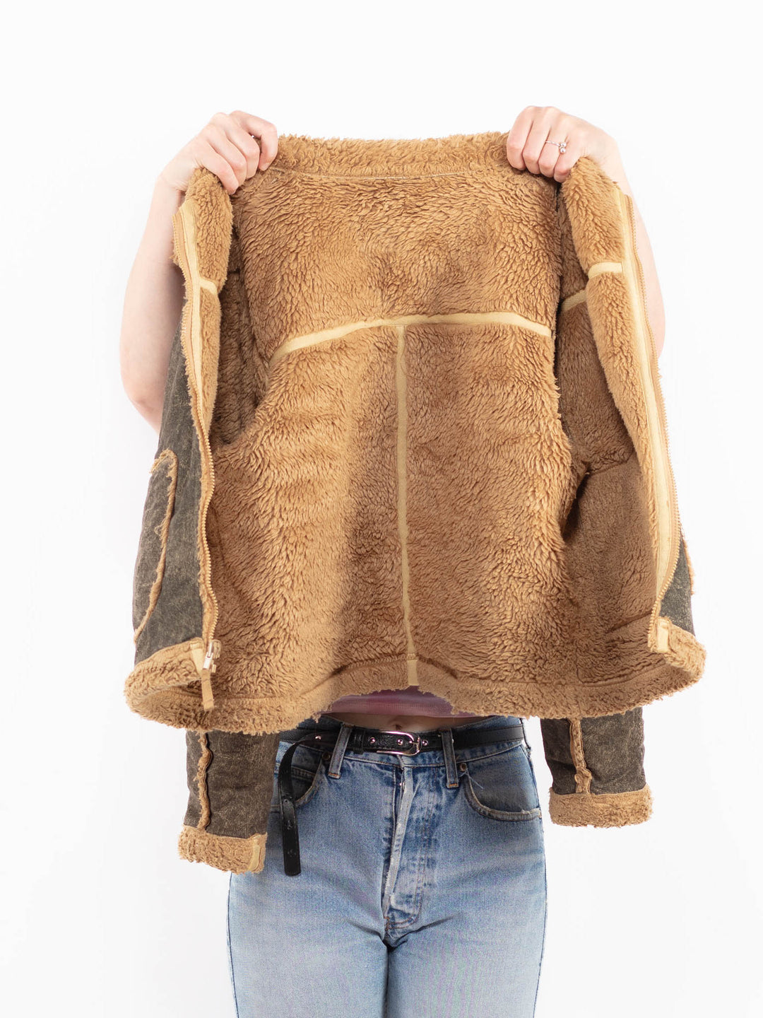 Vintage 90's Women Faux Sheepskin Jacket in BrownA0584