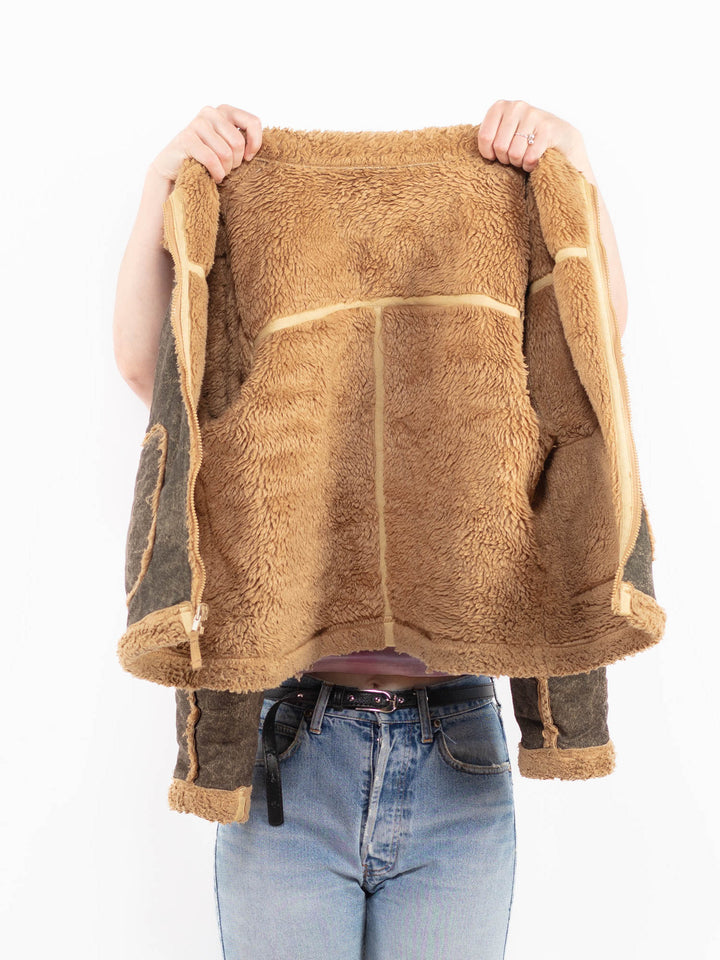Vintage 90's Women Faux Sheepskin Jacket in BrownA0584