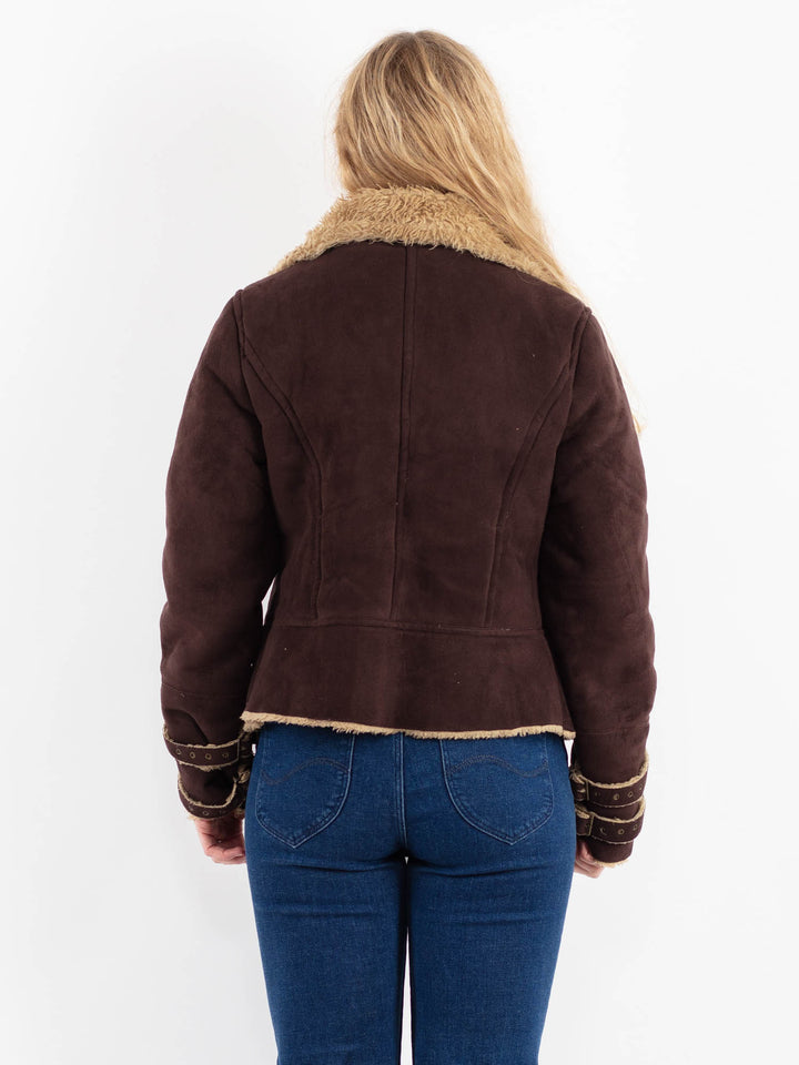 Vintage 90's Women Faux Sheepskin Jacket in BrownV9936