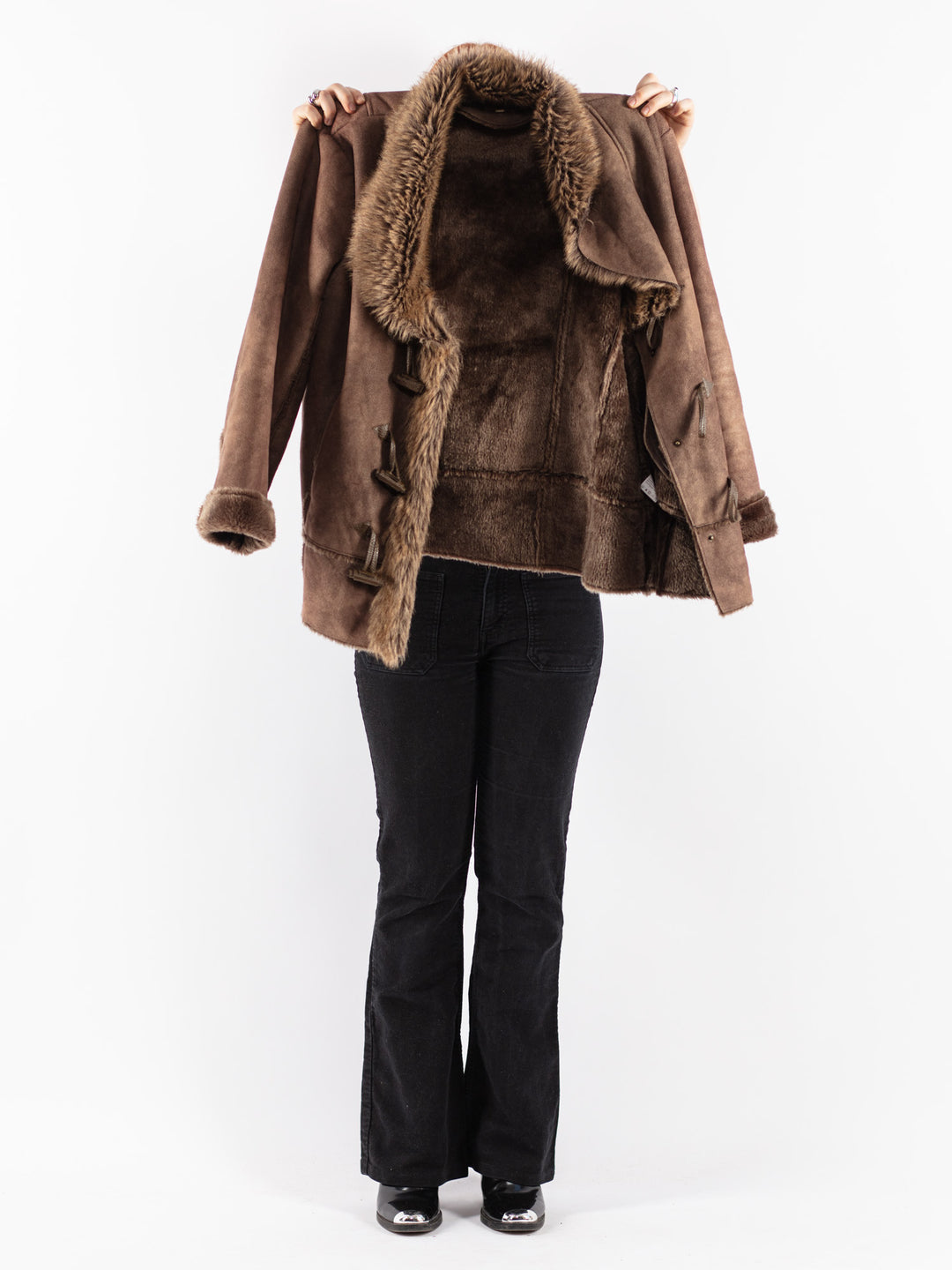 Vintage 90's Women Faux Sheepskin Jacket in Brown