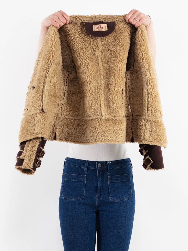 Vintage 90's Women Faux Sheepskin Jacket in BrownV9936