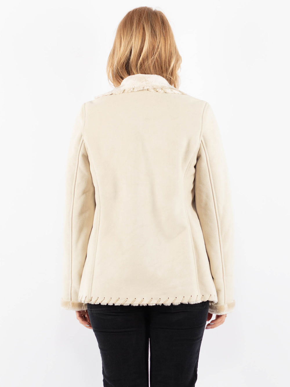 Vintage Women Faux Sheepskin Jacket in BeigeV9737