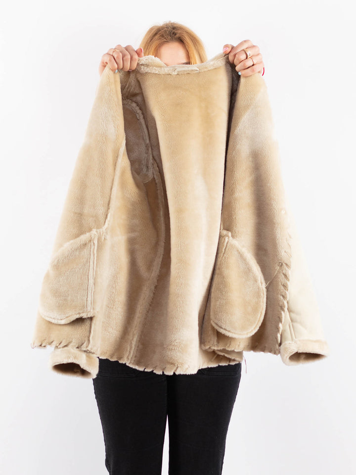 Vintage Women Faux Sheepskin Jacket in BeigeV9737