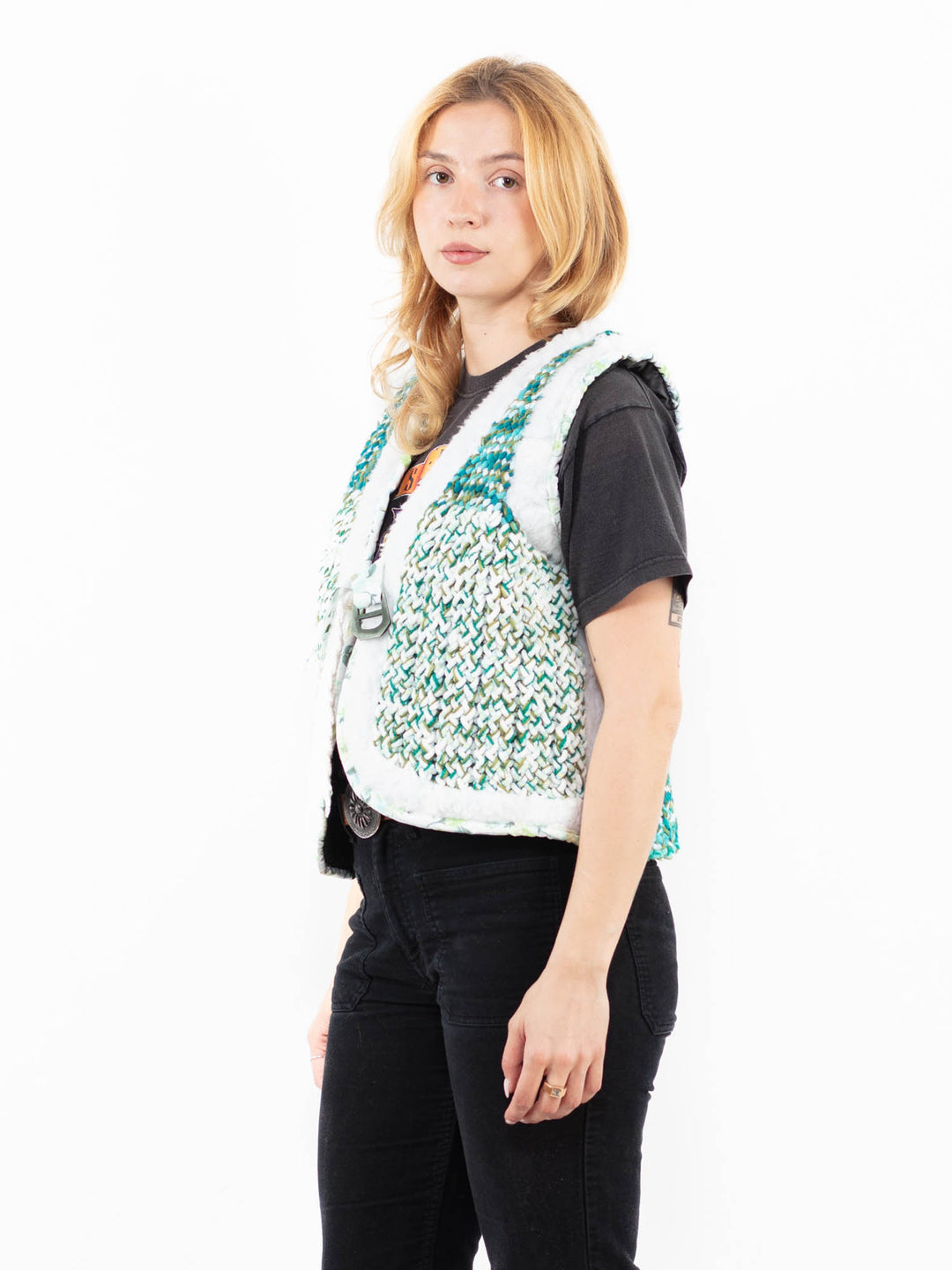 Vintage 90's Women Sherpa Vest in GreenA0236