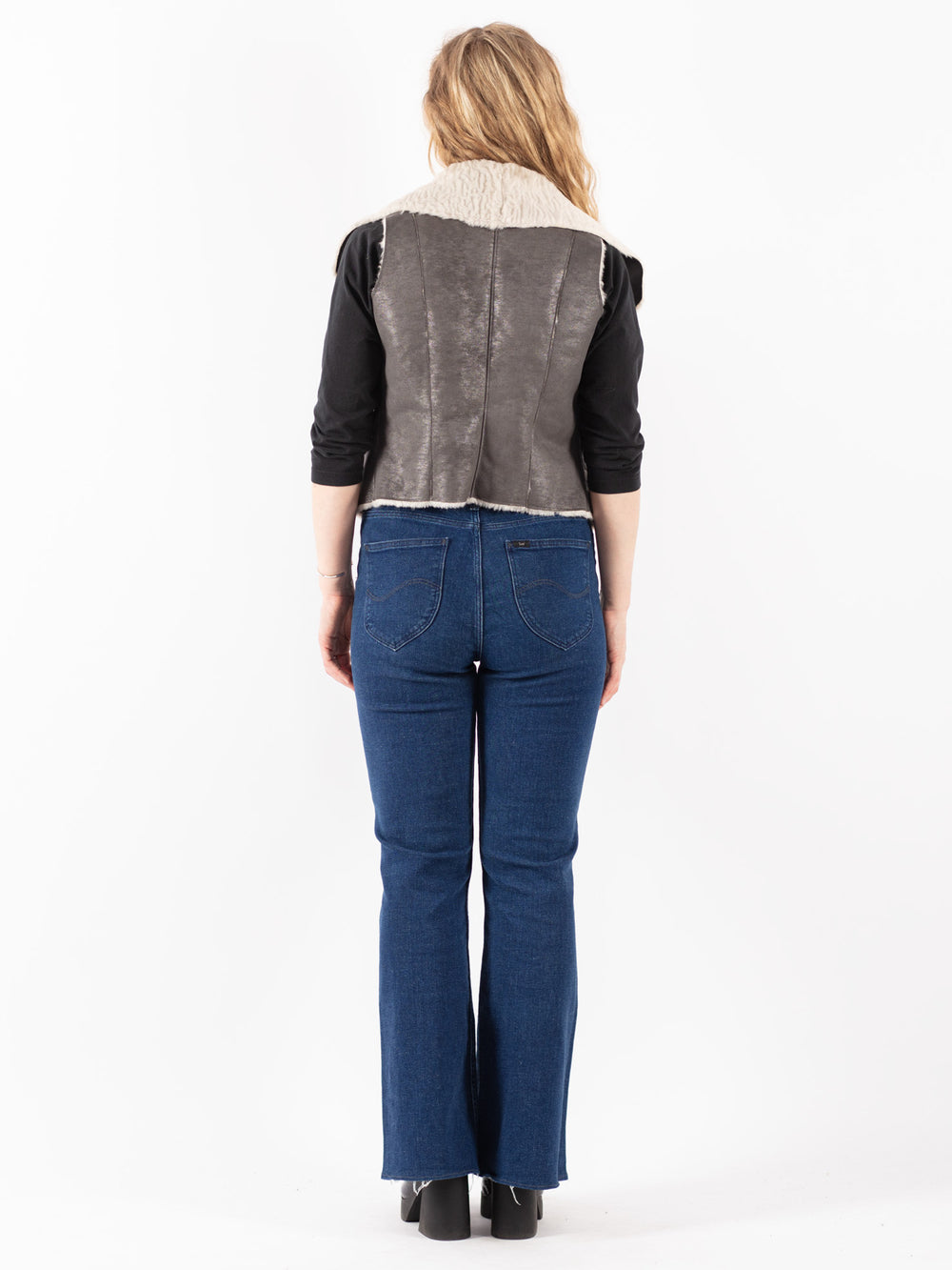 Vintage 90's Women Faux Sheepskin Vest in Gray