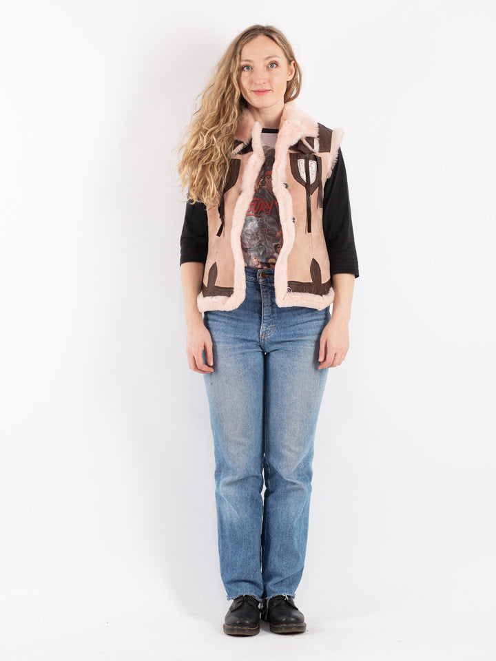 Vintage 90's Women Sheepskin Vest in Pink