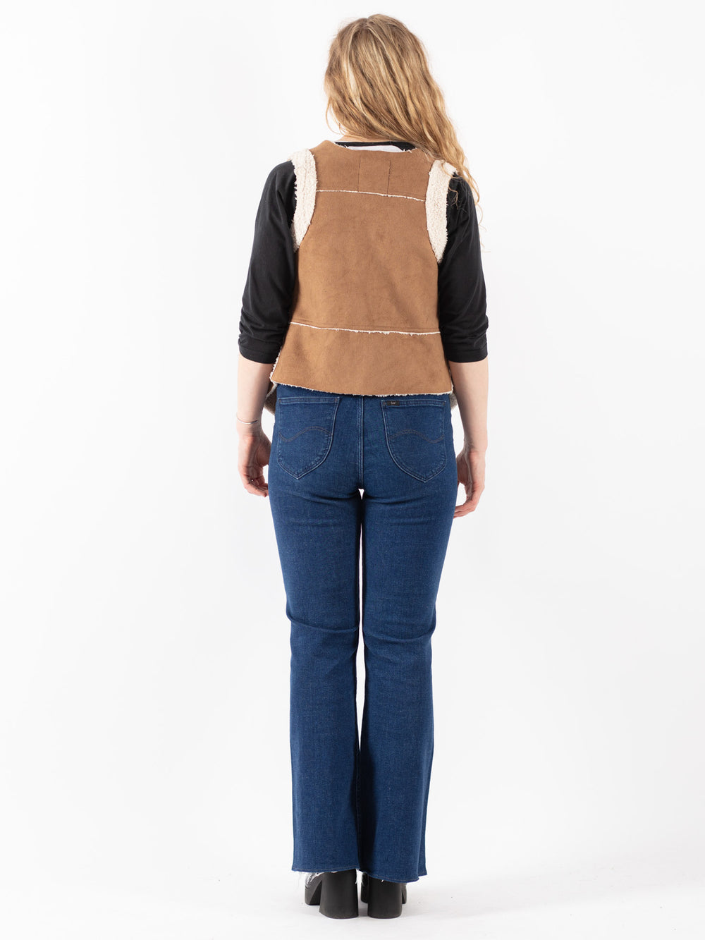 Vintage 90's Women Faux Sheepskin Vest in Beige