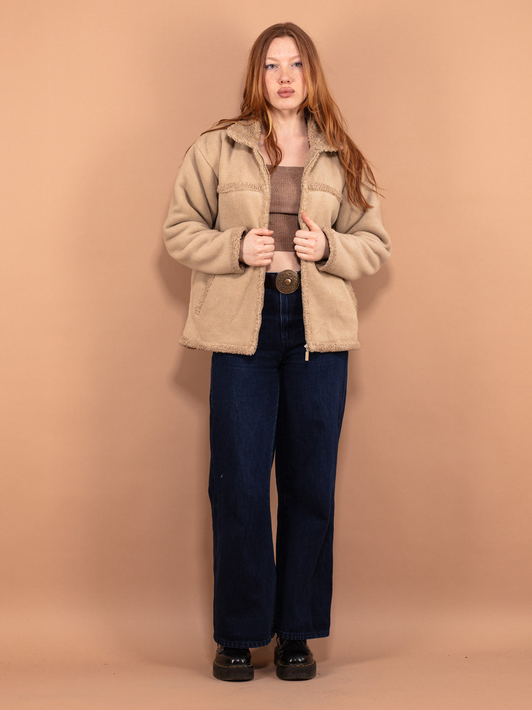 Vintage 90's Women Fleece Sherpa Jacket in Beige - NorthernGrip