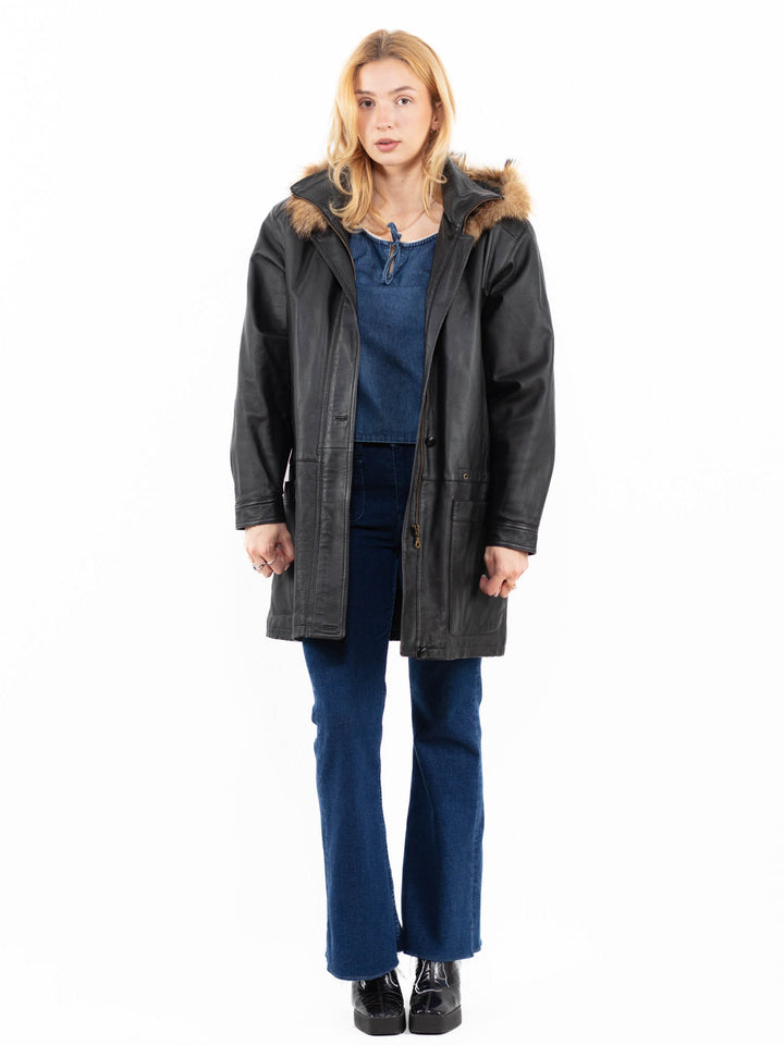 Vintage 90's Women Leather Coat in BlackA0055