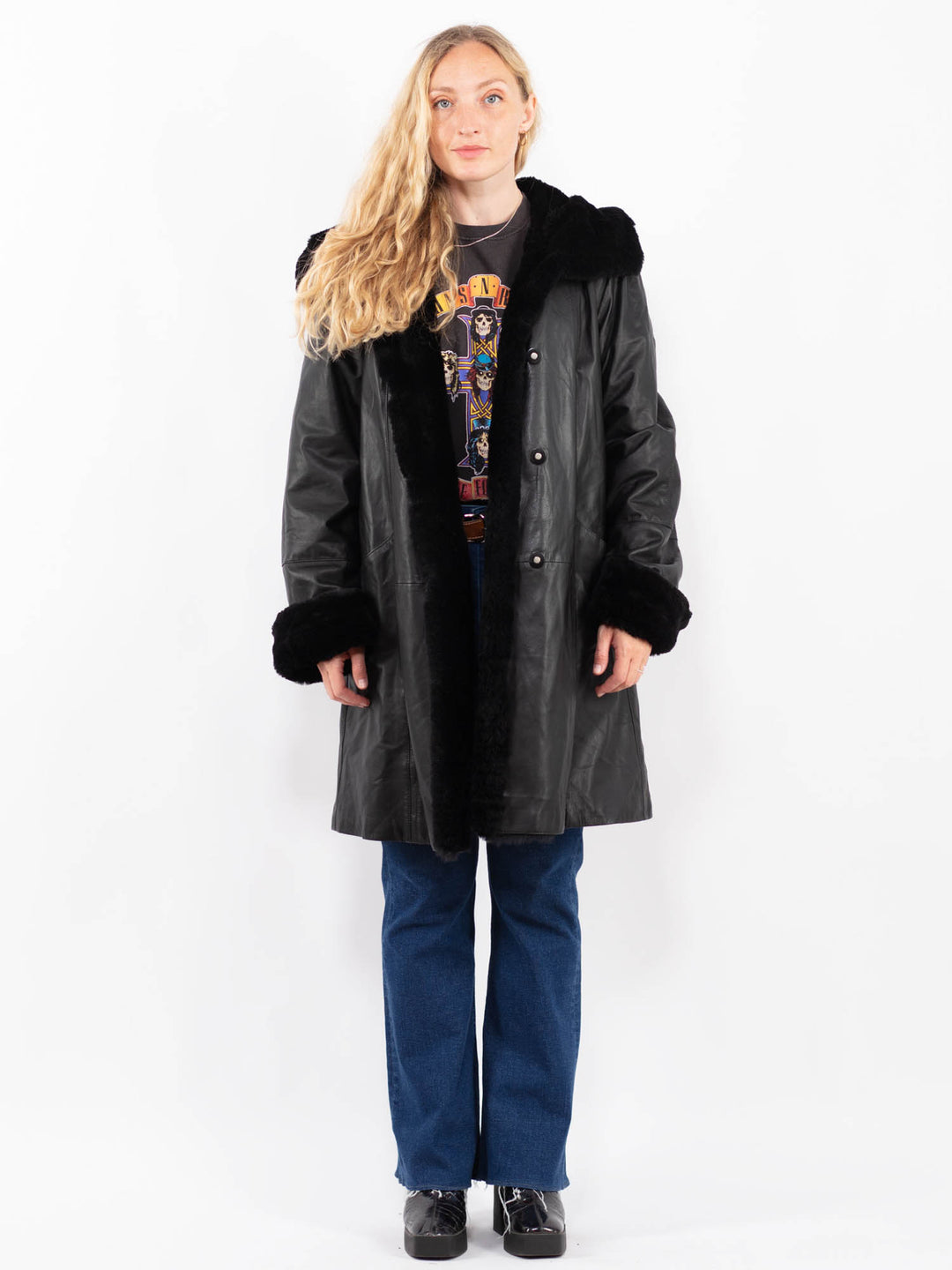 Vintage 90's Women Leather Coat in BlackA0424