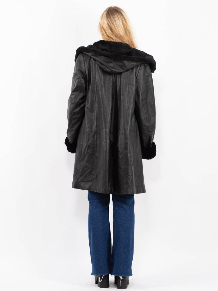 Vintage 90's Women Leather Coat in BlackA0424