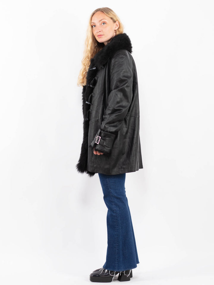Vintage 90's Women Leather Coat in BlackA0464