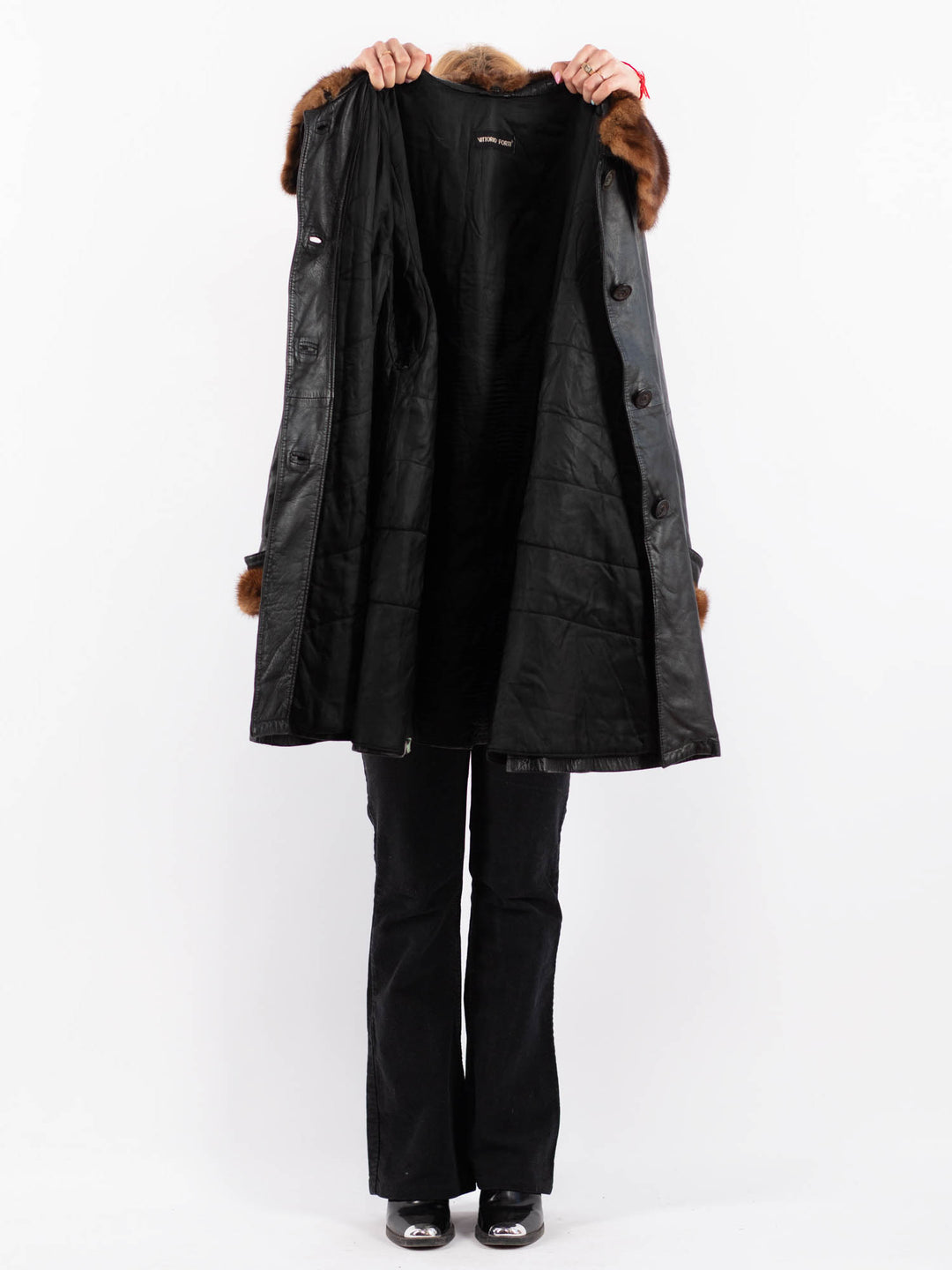 Vintage 90's Women Leather Coat in BlackV9727