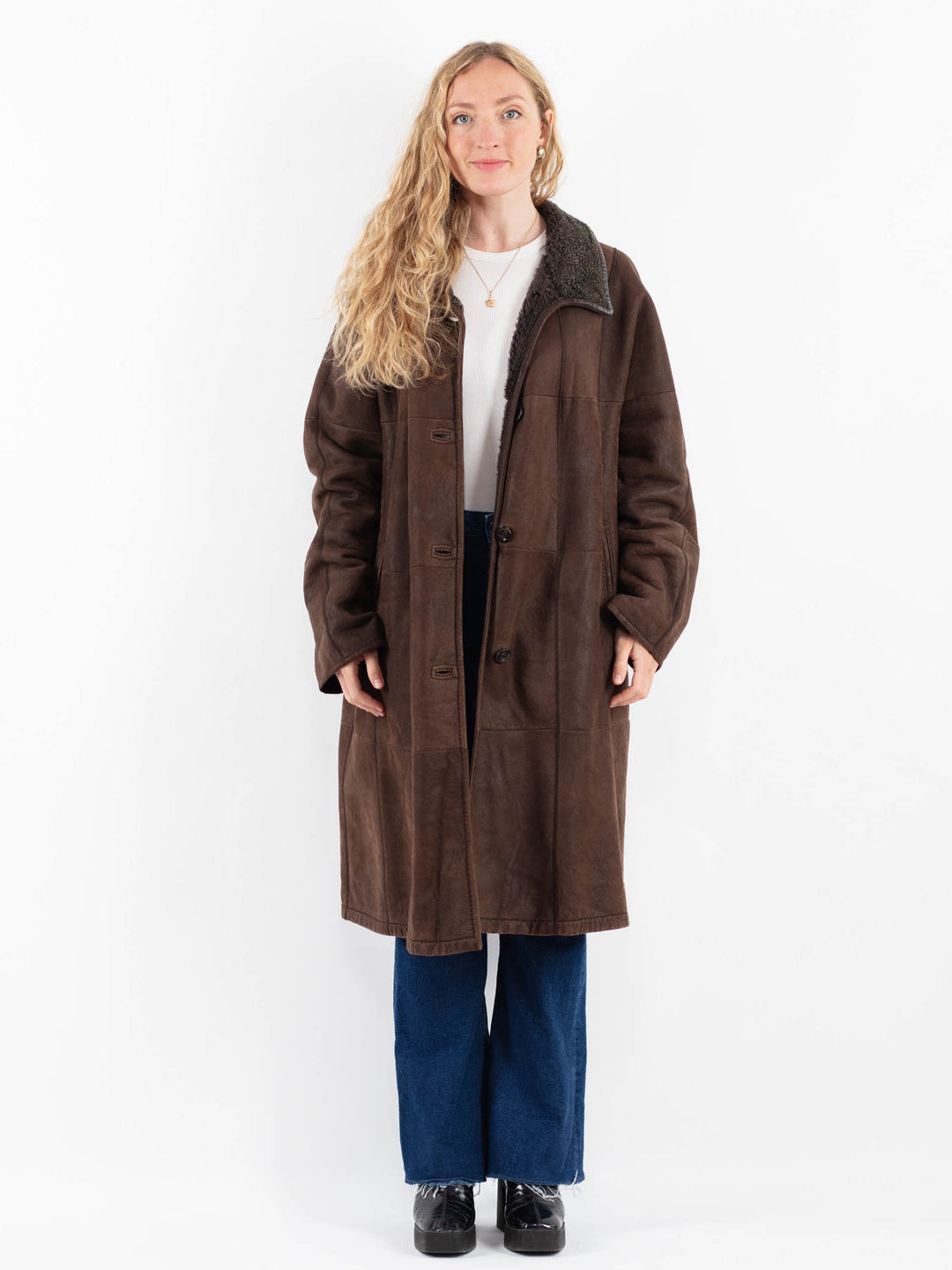 Vintage 00's Women Sheepskin Coat in BrownV9844