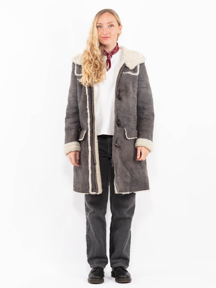 Vintage 90's Women Sheepskin Coat in GrayA0597