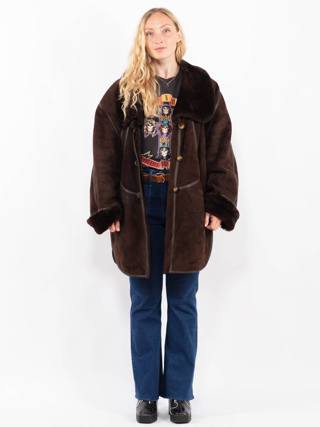 Vintage 90's Women Sheepskin Coat in BrownA0354