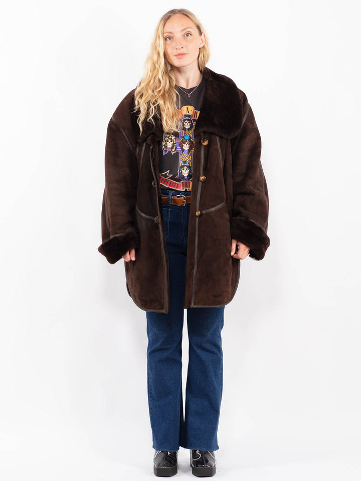 Vintage 90's Women Sheepskin Coat in BrownA0354