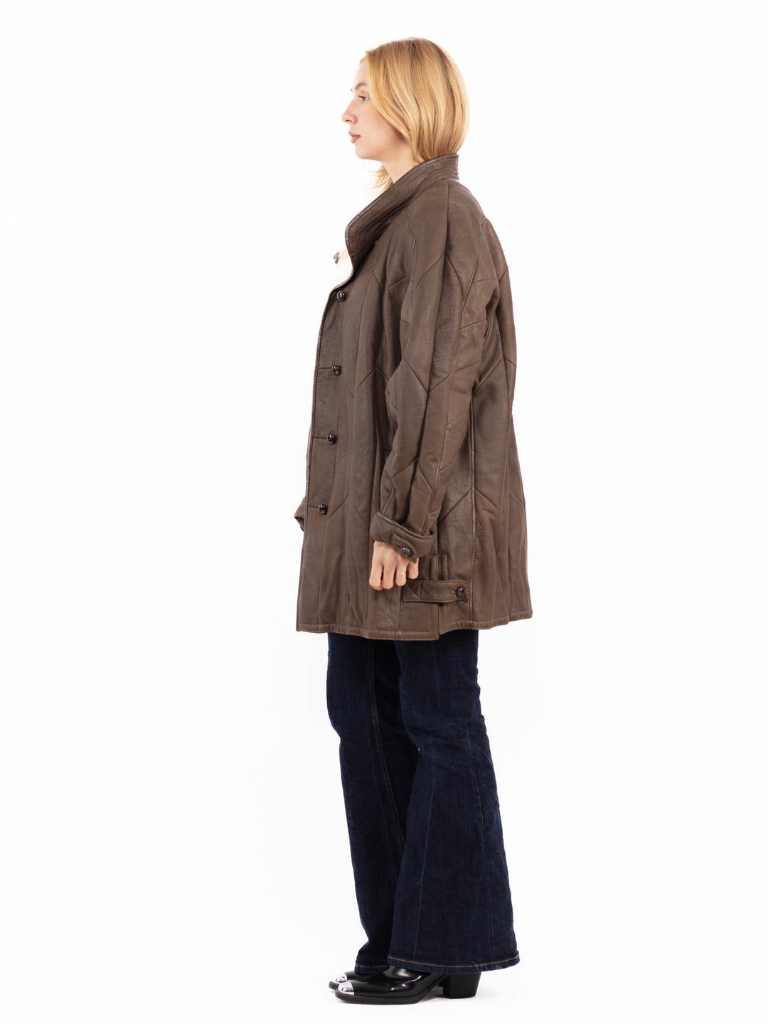 Vintage 90's Women Sheepskin Coat in Brown