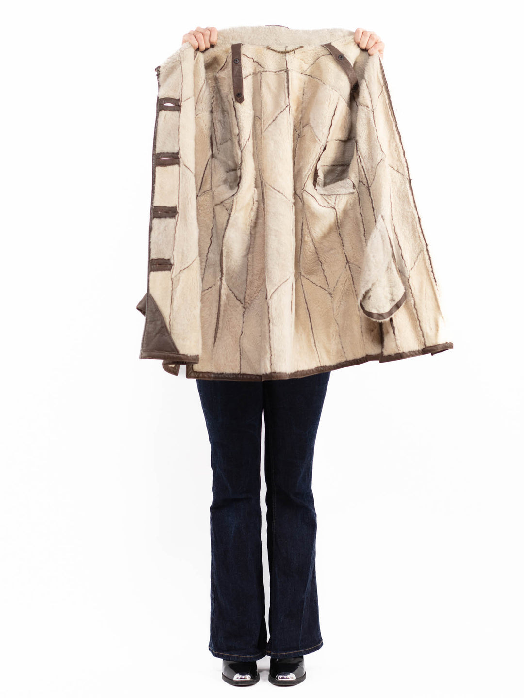 Vintage 90's Women Sheepskin Coat in Brown