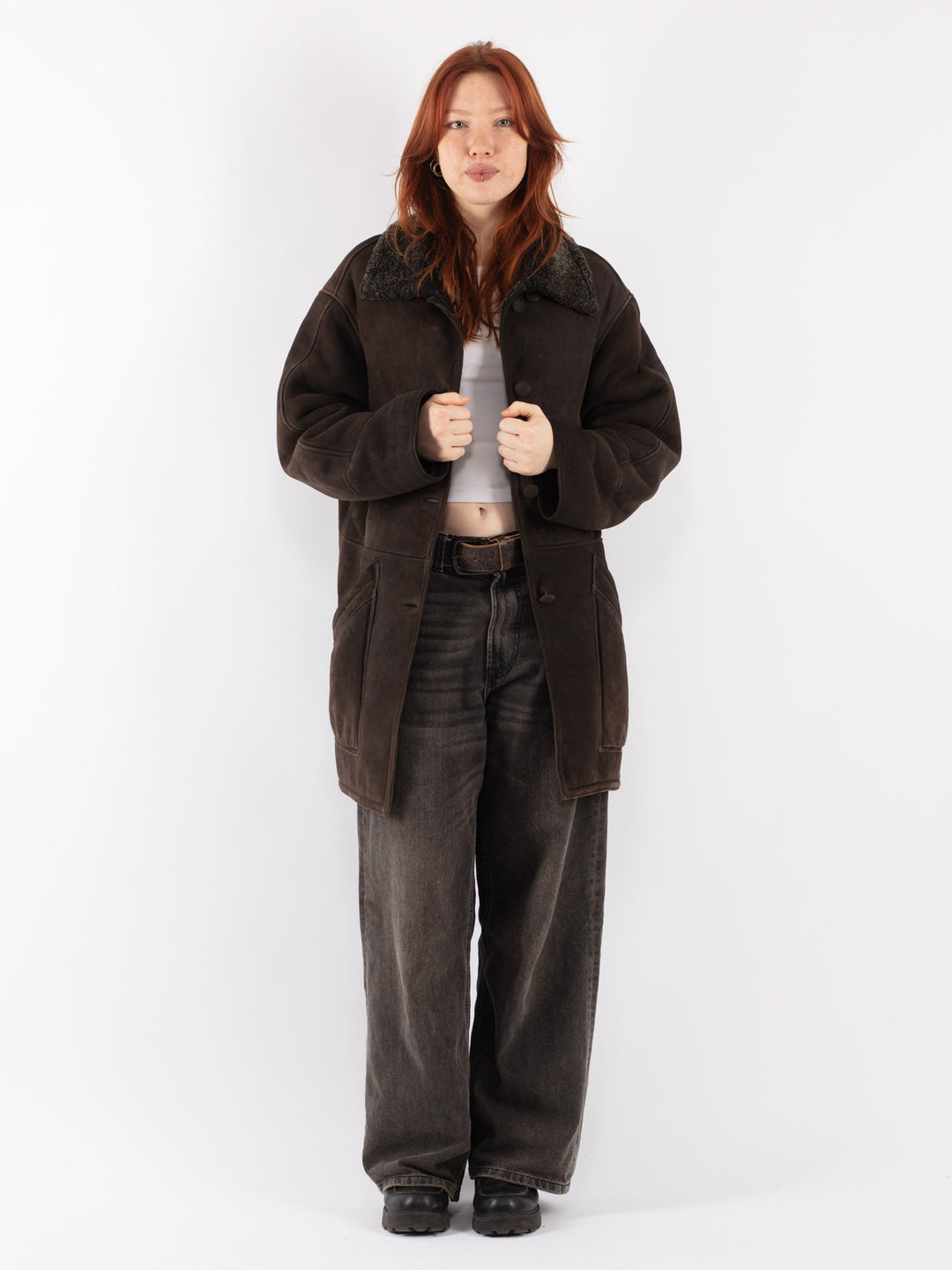 Vintage 90's Women Sheepskin Coat in Brown