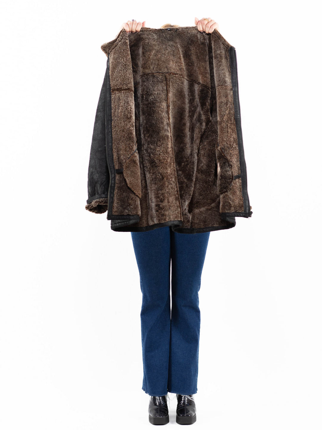 Vintage 90's Women Sheepskin Coat in BlackA0051