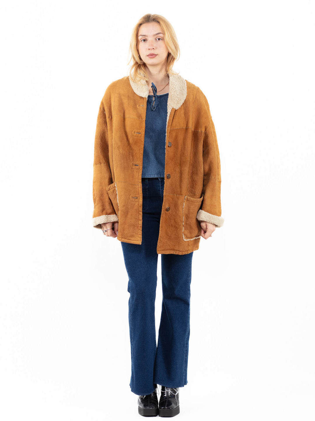 Vintage 90's Women Sheepskin Coat in BrownA0052