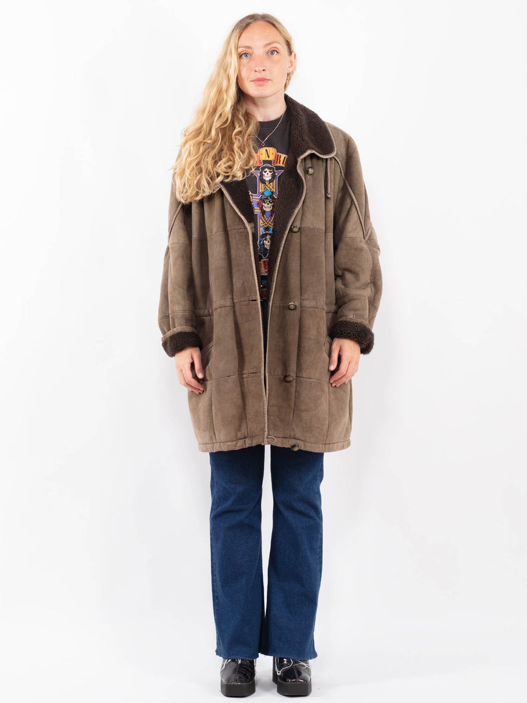 Vintage 90's Women Sheepskin Coat in BeigeA0363