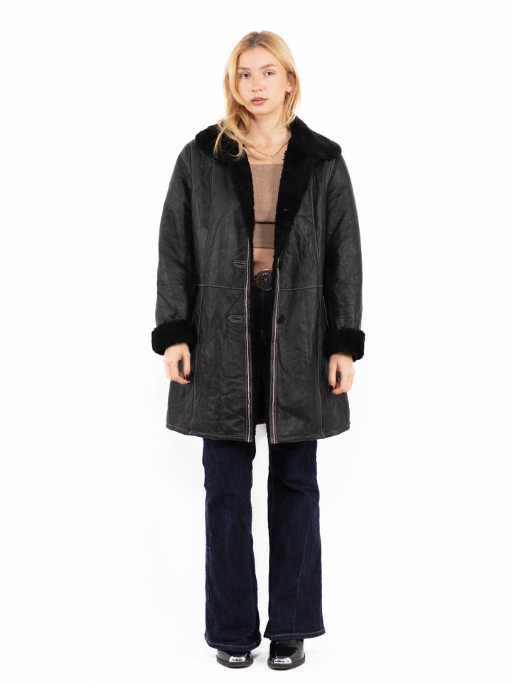 Vintage 90's Penny Lane Sheepskin Coat in Black