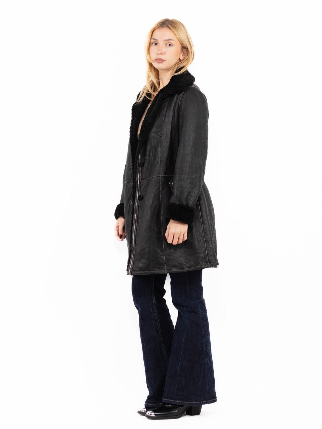 Vintage 90's Penny Lane Sheepskin Coat in Black