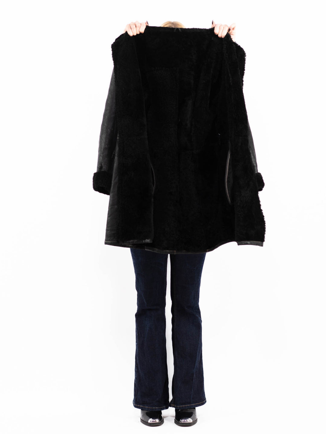 Vintage 90's Penny Lane Sheepskin Coat in Black
