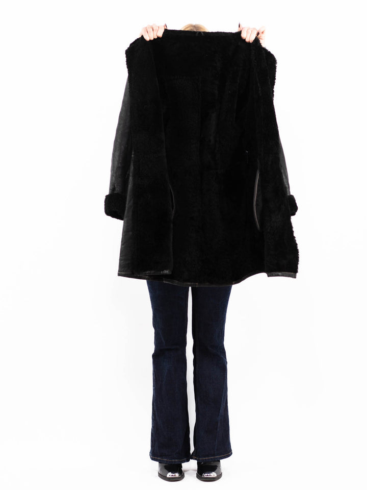 Vintage 90's Penny Lane Sheepskin Coat in Black
