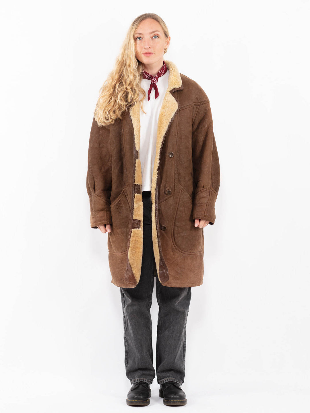 Vintage 90's Women Sheepskin Coat in BrownA0611