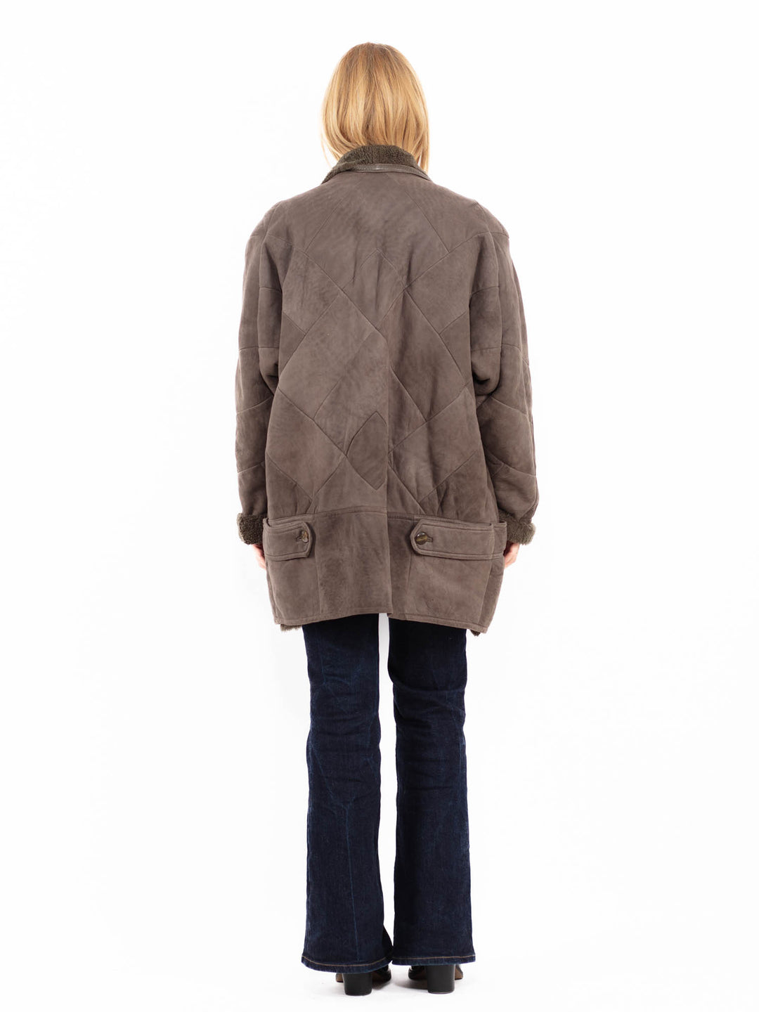 Vintage 90's Women Sheepskin Coat in Gray Brown