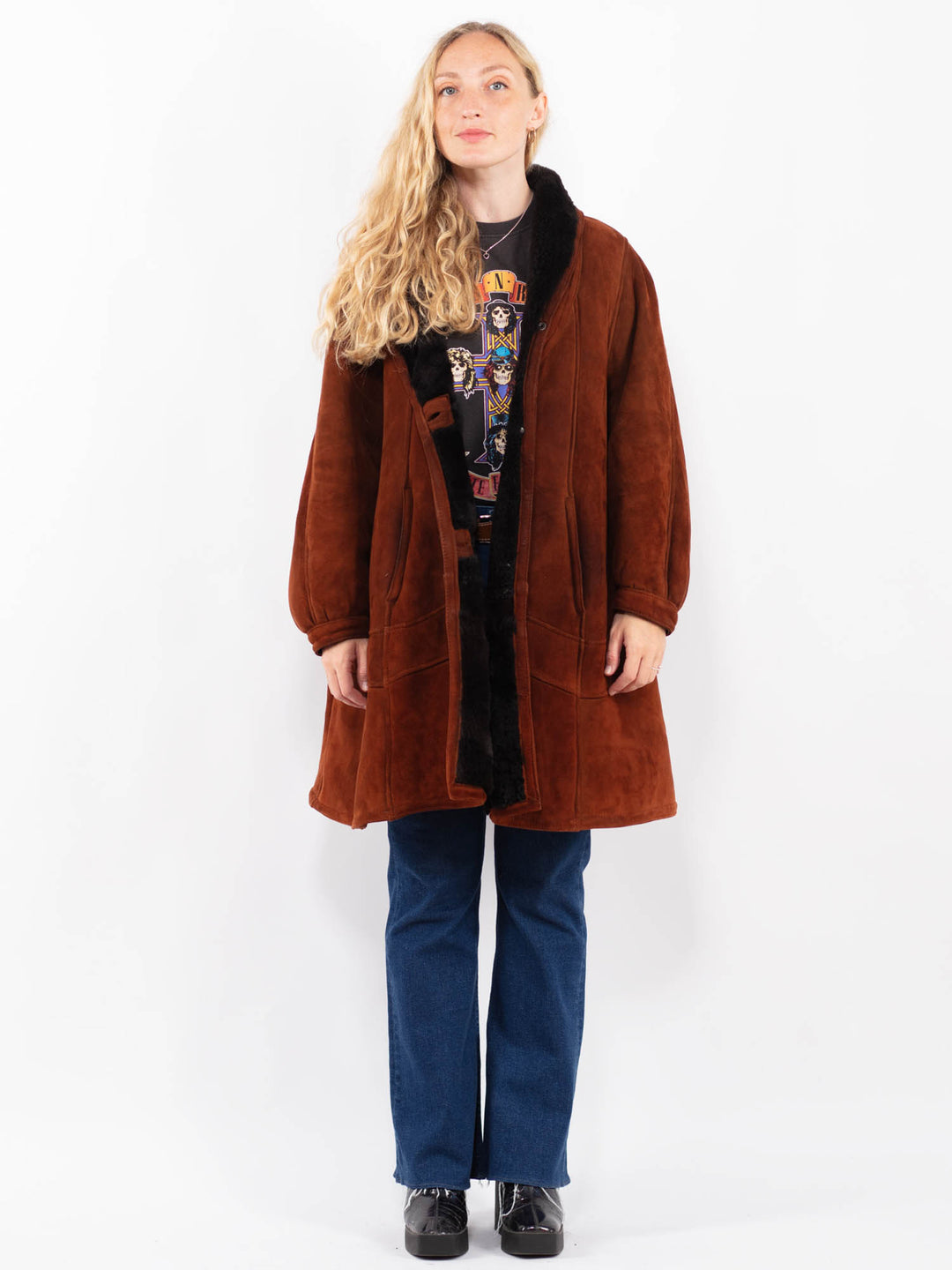Vintage 90's Women Sheepskin Coat in BrownA0371