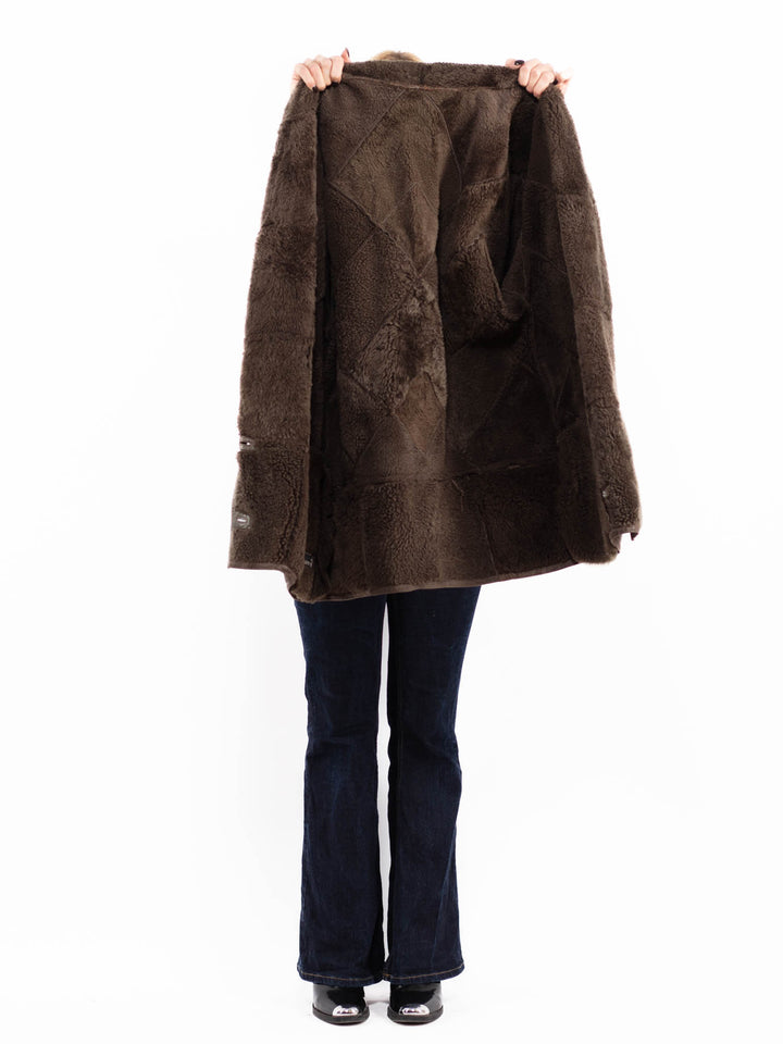 Vintage 90's Women Sheepskin Coat in Gray Brown
