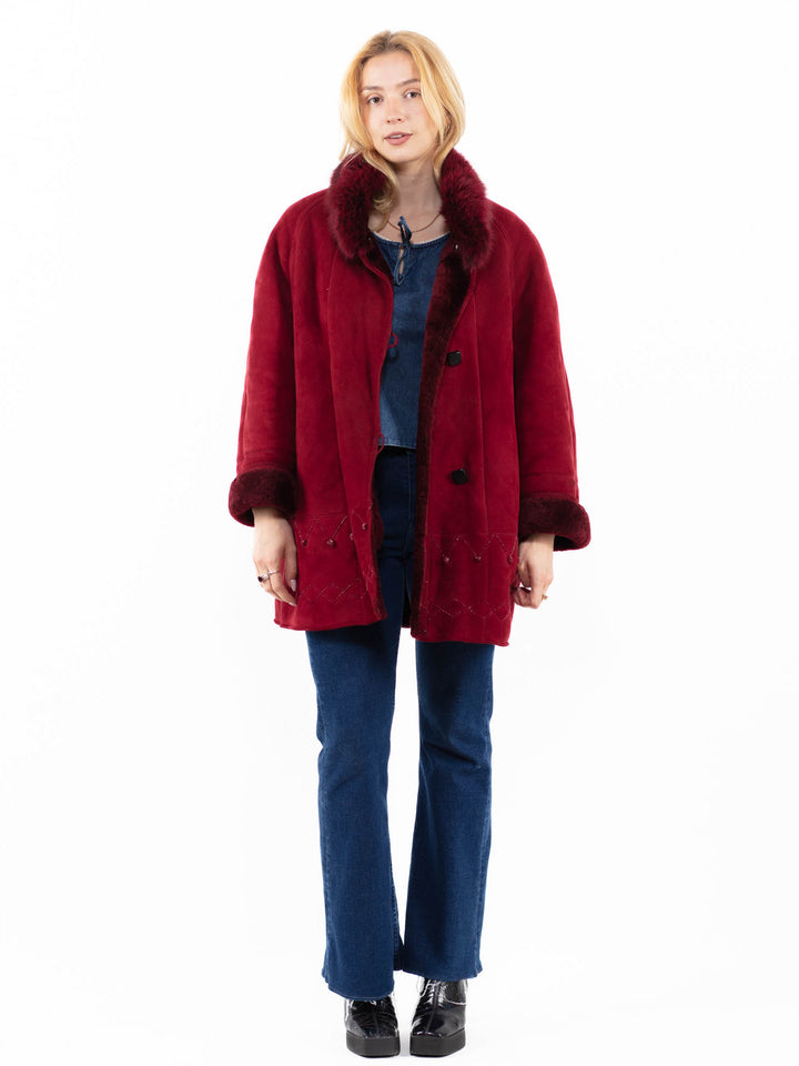 Vintage 90's Women Sheepskin Coat in RedA0060