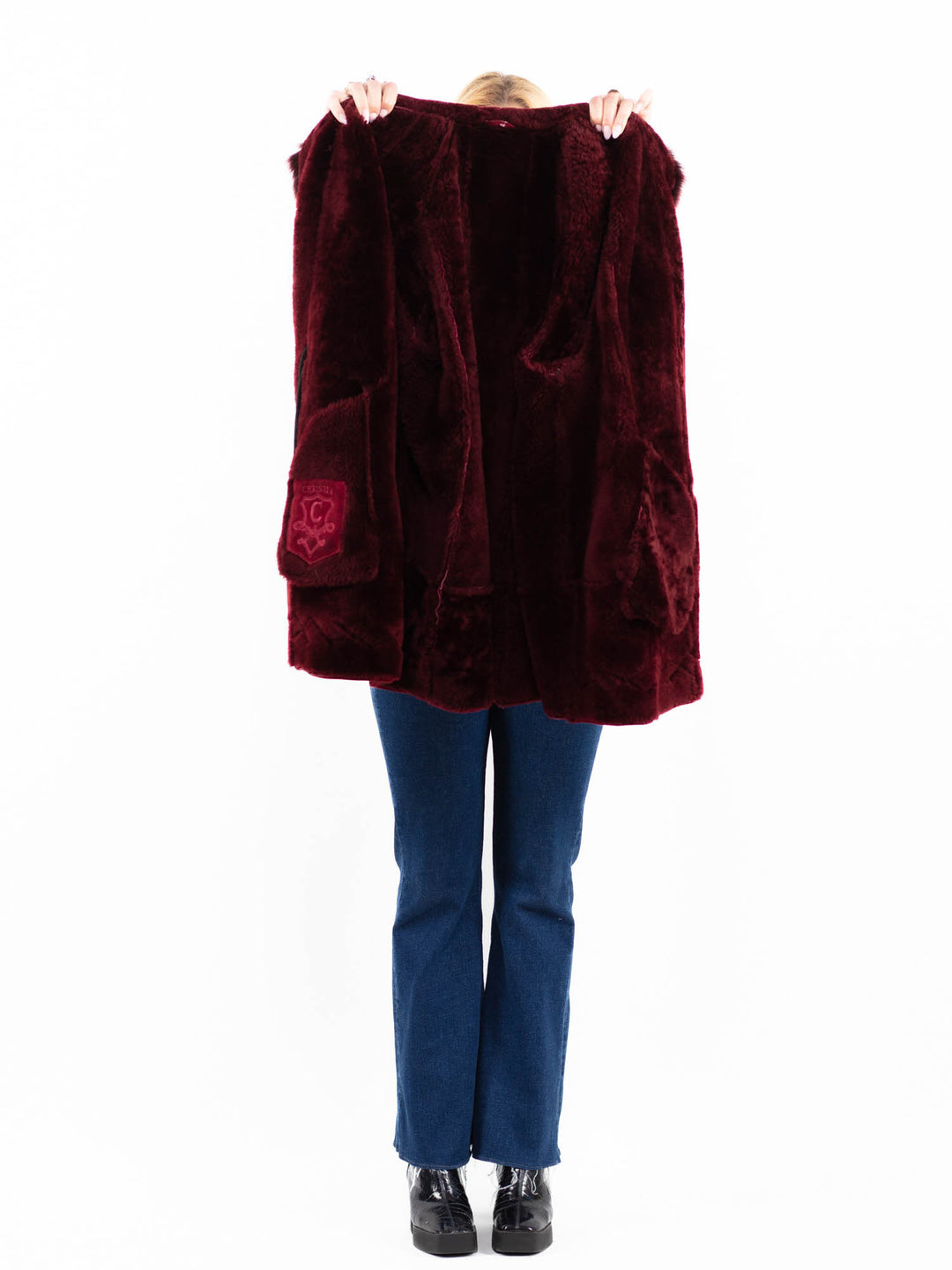 Vintage 90's Women Sheepskin Coat in RedA0060