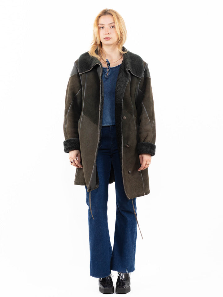 Vintage 90's Women Sheepskin Coat in GreenA0061