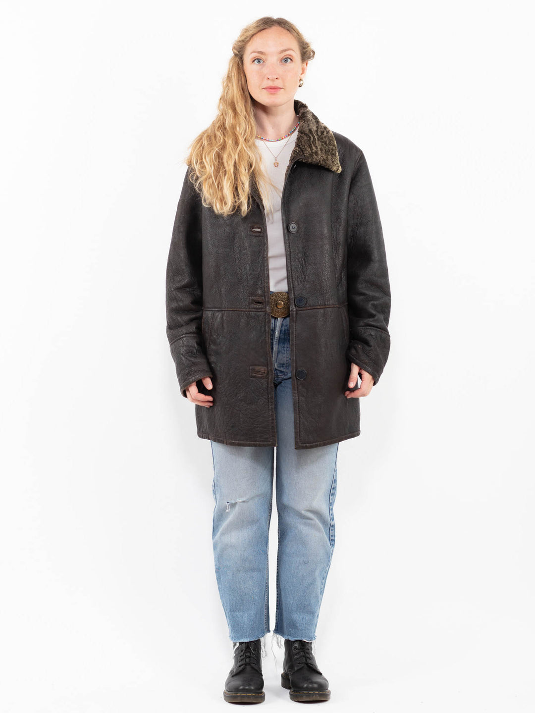 Vintage 90's Women Sheepskin Coat in BrownA0270