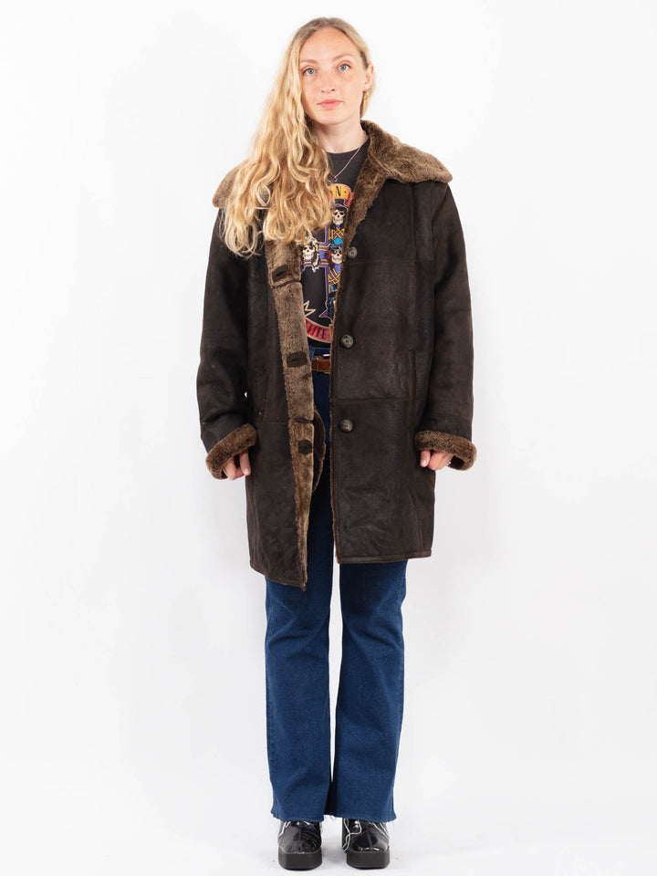 Vintage 90's Women Sheepskin Coat in BrownA0378