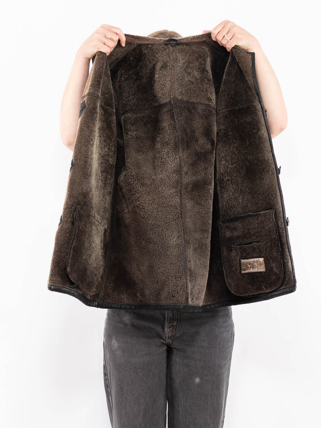 Vintage 90's Women Sheepskin Shearling Coat in BlackA0621