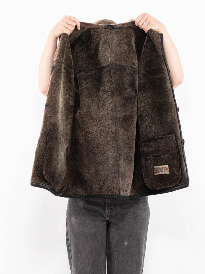 Vintage 90's Women Sheepskin Shearling Coat in BlackA0621