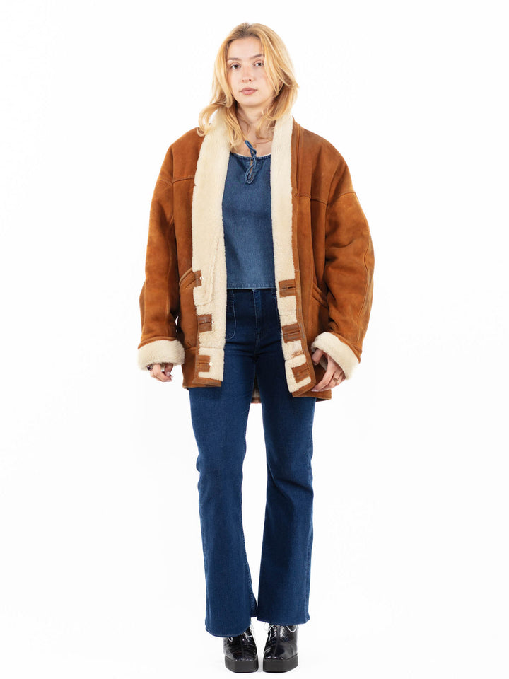 Vintage 90's Women Sheepskin Coat in BrownA0068