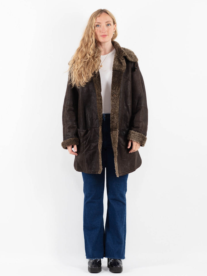 Vintage 90's Women Sheepskin Coat in BrownV9879