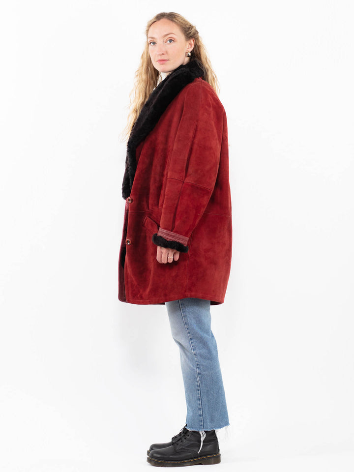 Vintage 90's Women Sheepskin Coat in RedA0280