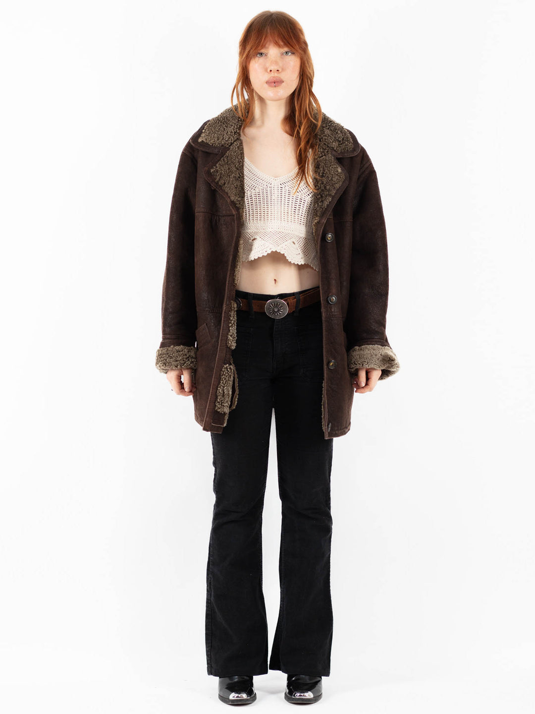 Vintage 90's Women Sheepskin Coat in BrownV9779