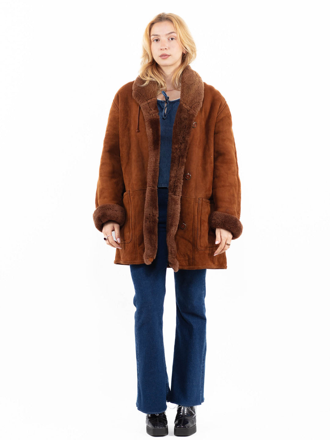 Vintage 90's Women Sheepskin Coat in BrownA0073