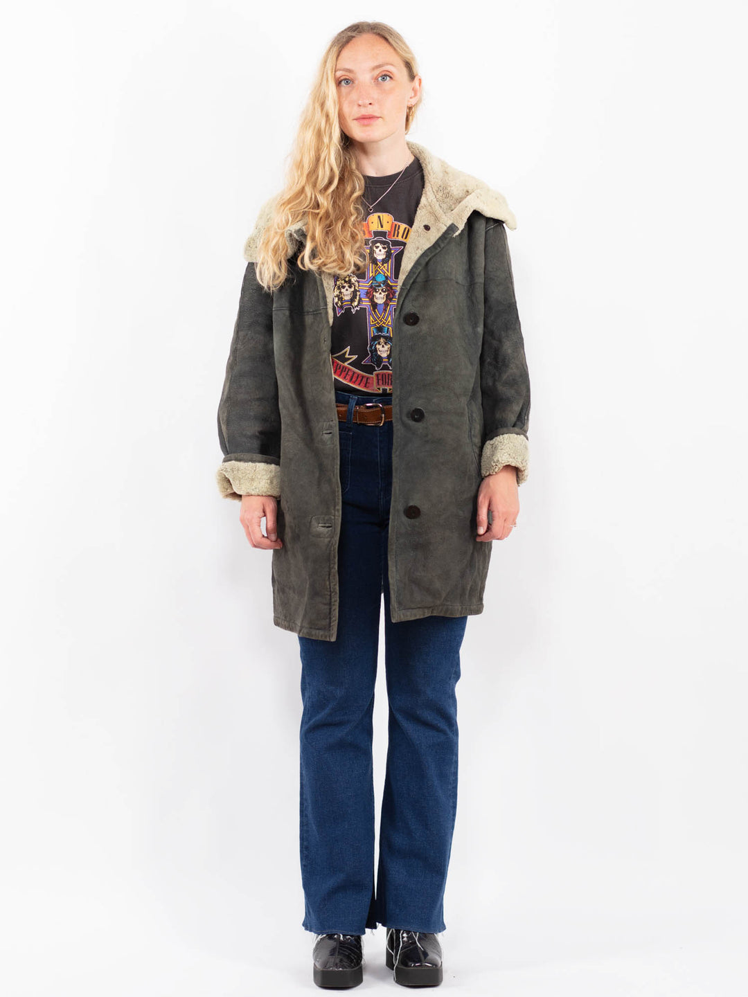 Vintage 90's Women Sheepskin Coat in GrayA0384